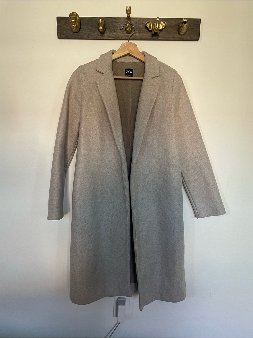 Zara Beige Open-Front Long Coat